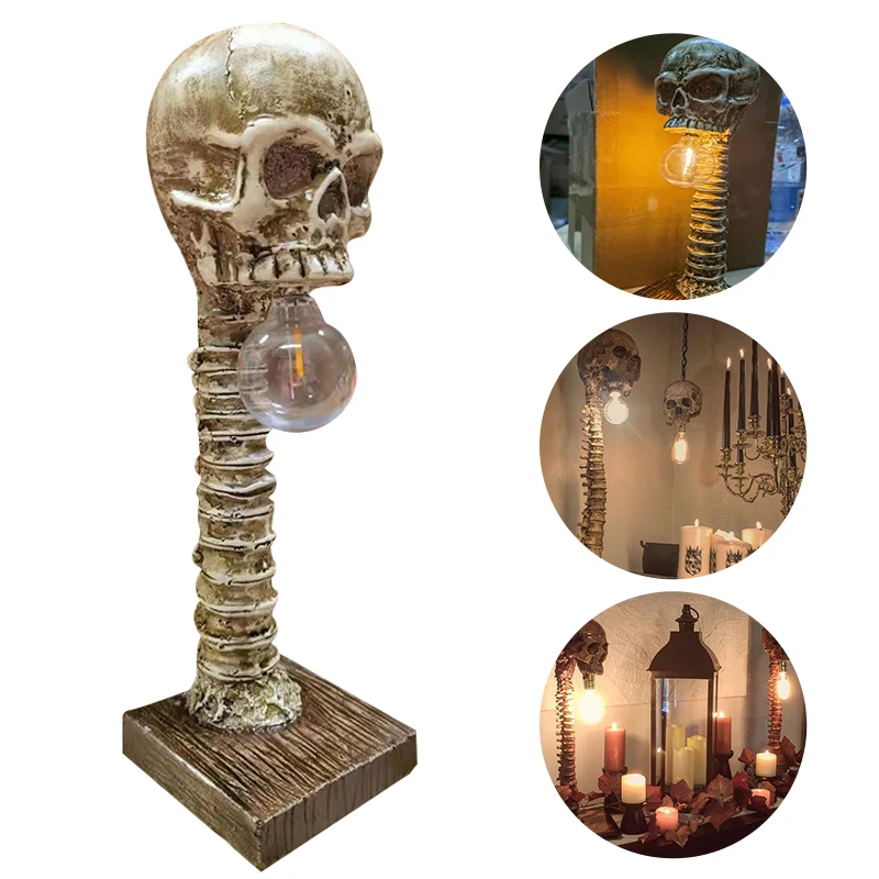 

Halloween Skull Skeleton Table Lamp Horror 3D Statue Night Light Creative Party Ornament Prop Home Bedroom Decoration Scary Prop