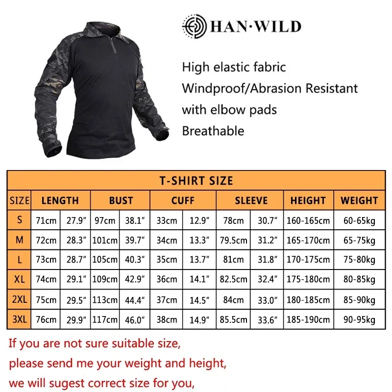 HAN WILD Tactical Shirt Man Outdoor Softair Combat Camouflage Long Sleeve Hunting Climbing Shirts Cotton Sport Clothes Fishing