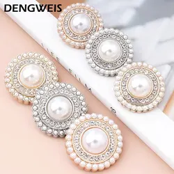 6pcs 15-25mm Rhinestone Embellishments Metal Gold Pearl Buttons for Clothing Shirts Coats Cardigan DIY Needlework Sewing Buttons