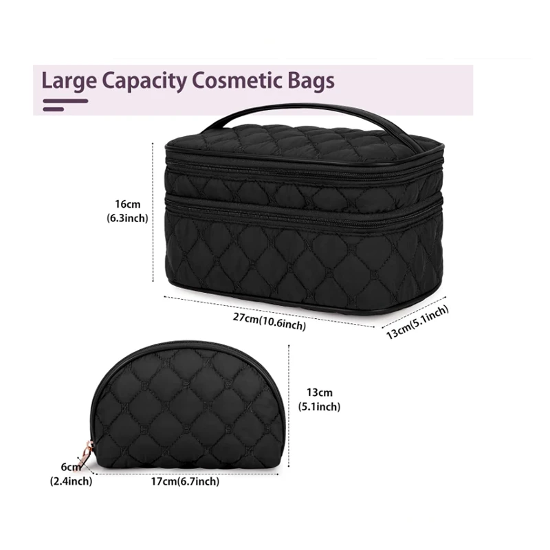 Borsa per il trucco nuly da 2 pezzi borsa per cosmetici da viaggio portatile con manico borsa per il trucco impermeabile da toilette a doppio strato