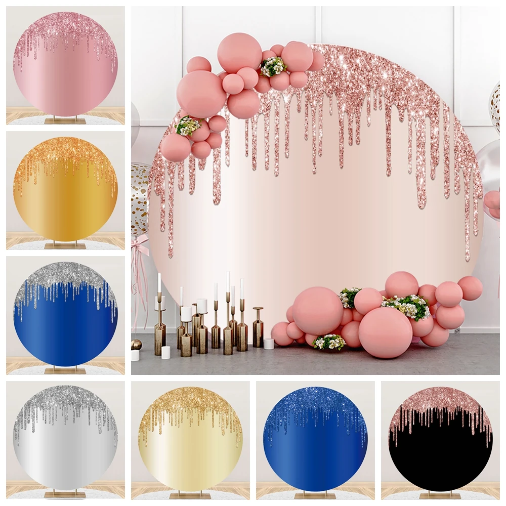 

Solid Color Glitters Circle Photography Background Woman Birthday Newborn Baptism Baby Shower Decor Round Elasticity Backdrop