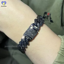 14mm Black Grey Bracelet Hip Hop Men Women Cuban Chain Bling Iced Out Rhinestones Paved Miami Necklace Jewelry