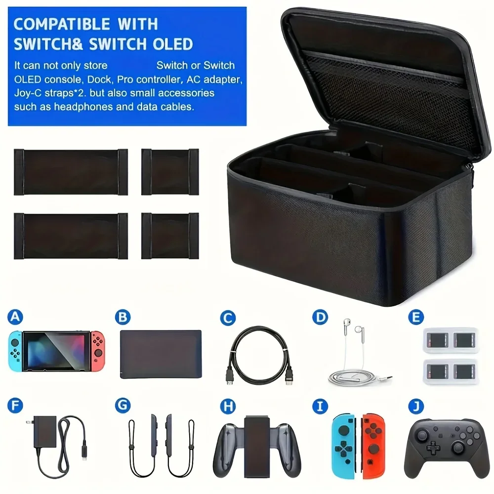Switch OLED /Lite トラベルストレージバッグ、ホストアクセサリ保護ボックス、ポータブルスイッチケース、取り外し可能なコンパートメントに適しています。