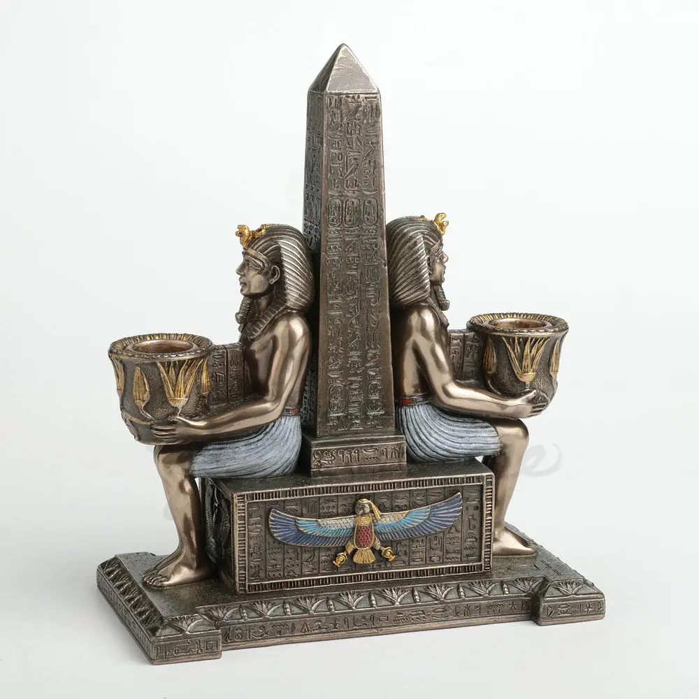 Ancient Egypt Obelisk Statue Double Pharaoh Figurine Hieroglyphics Sculpture Resin Craft Home Office Living Room Decor Ornament