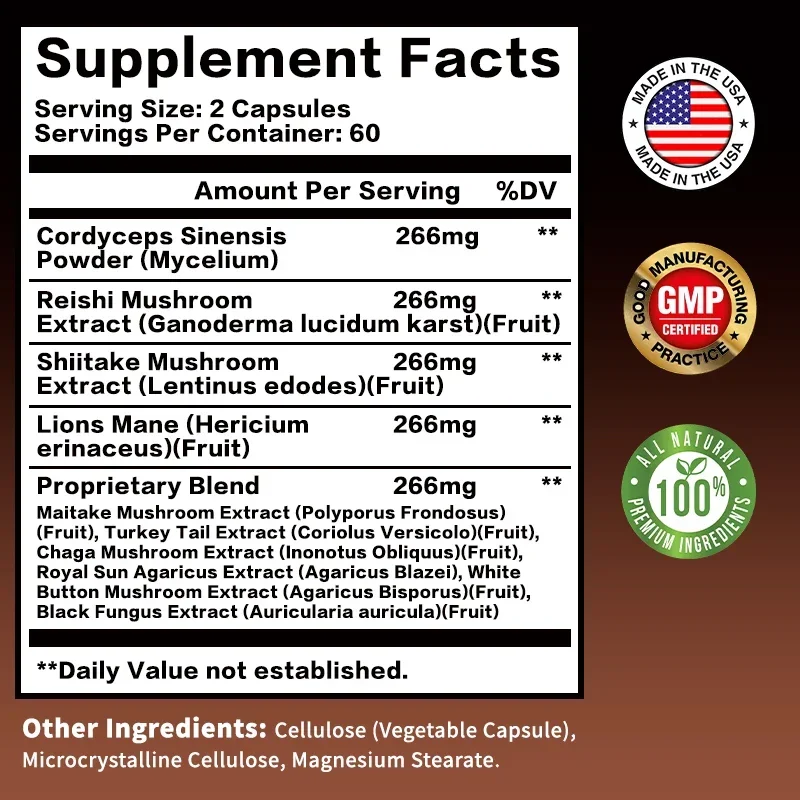 مجمع الفطر - صحة الجهاز العصبي للدماغ ومكملات الذاكرة مناعة النوم ودعم المزاج #2