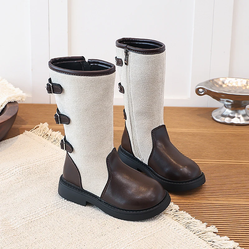 Kids Ankle Boots Toddler Little Girls Buckle Decor Side Zipper Soft Non‑Slip Fashion Boots Casual Outdoor Footwear