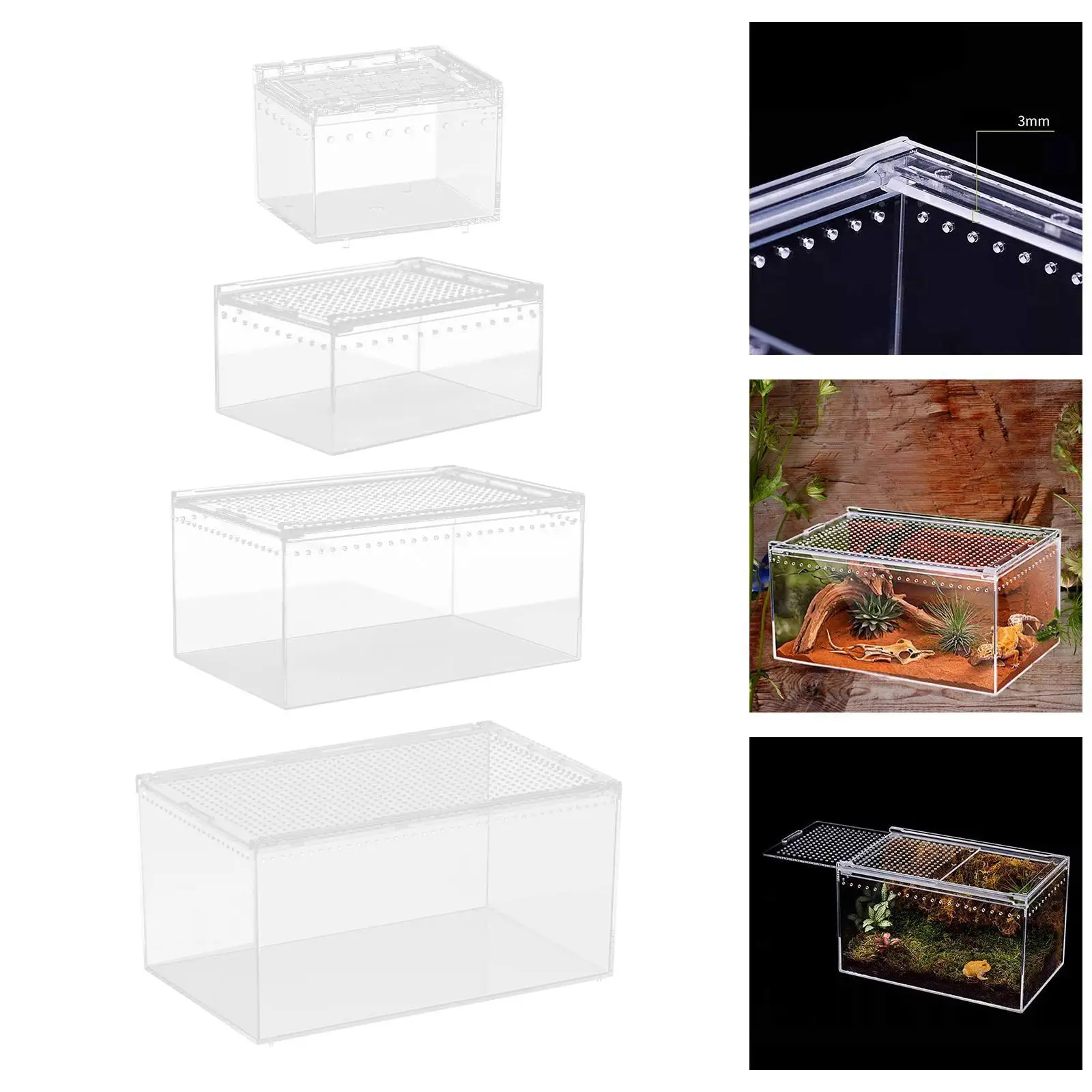 Caja de cría de reptiles, jaula para hábitat de animales, estuche para incubar, jaula transparente para terrario de reptiles, contenedor para tortugas