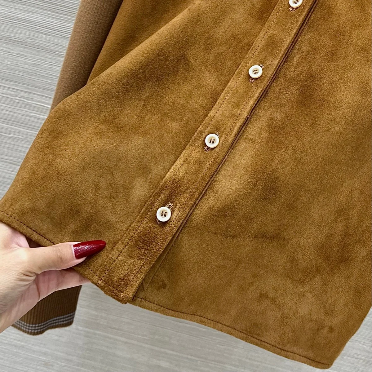 2026 High Quality Women Lapel Suede Spliced Knit Short Jacket26102018