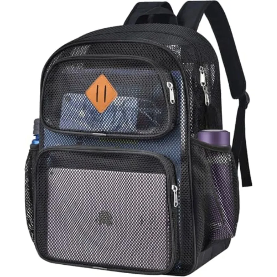 

Mesh Backpack for School Extra Large Heavy Duty Mesh Bookbag for Adults Boys Girls Semi-Transparent Net Back Pack with Laptop P
