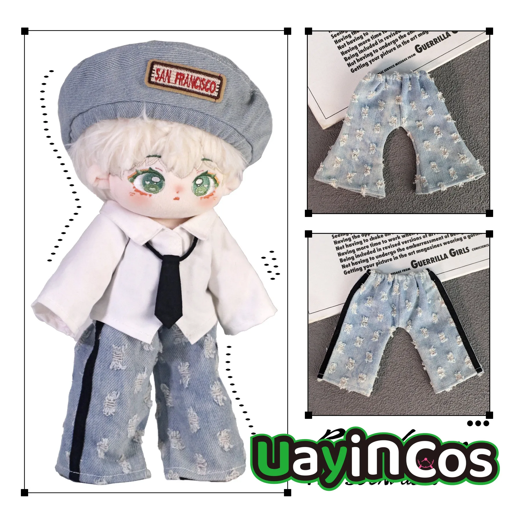 30cm Doll Clothes Cool Girl Punk Ripped Jeans Straight Pants Flared Pants Stuffed Plushies Plush Doll Accessories Anime Toy Kids