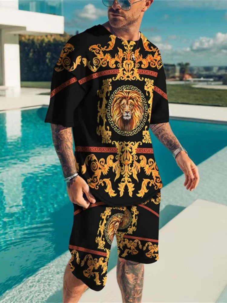 

The 2025 New Men's Suit Features Retro Patterns And Lion Prints, Making It A Breathable Summer Street Fashion Casual Wear