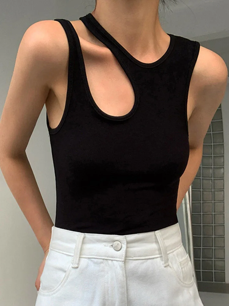 Casual white cut t shirt women round neck sleeveless korean slim t shirts women clothing 2024 summer fashion