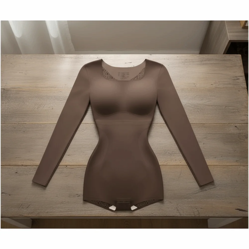 심플한 U넥 바디수트 쉐이프웨어 슬림핏 뱃살 보정 심리스 속옷 여성 힙업 롱 슬리브 요가 점프수트 여성용