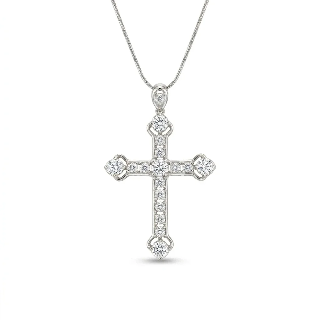 Multi Tone Plated 5A Cubic Zirconia Cross Pendant S925 Silver 45-50cm Adjustable Chain Christian Faith Jewelry For Her