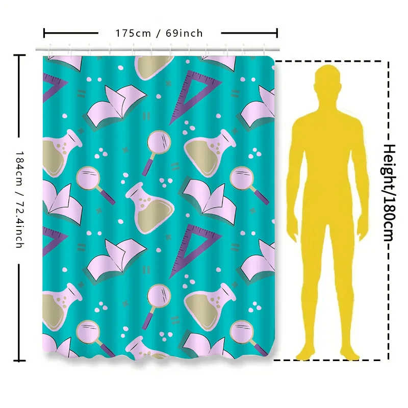 Charmful Science Classroom Decor Shower Curtain SetModern Design with Laboratory Flasks and Test Tubes Pattern Perfect for Kids