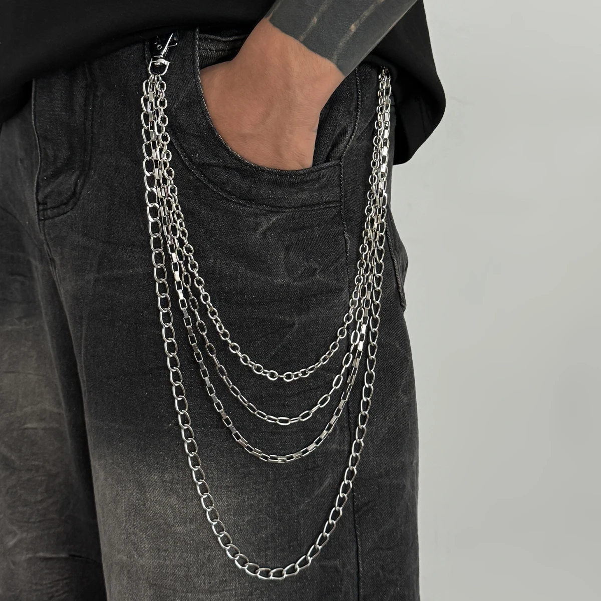 Salircon Trendy Multilayer Einfache Silber Farbe Metall Kette Taille Schlüsselbund Männer HipHop Punk Hosen Hipster Jeans Schlüsselring Schmuck