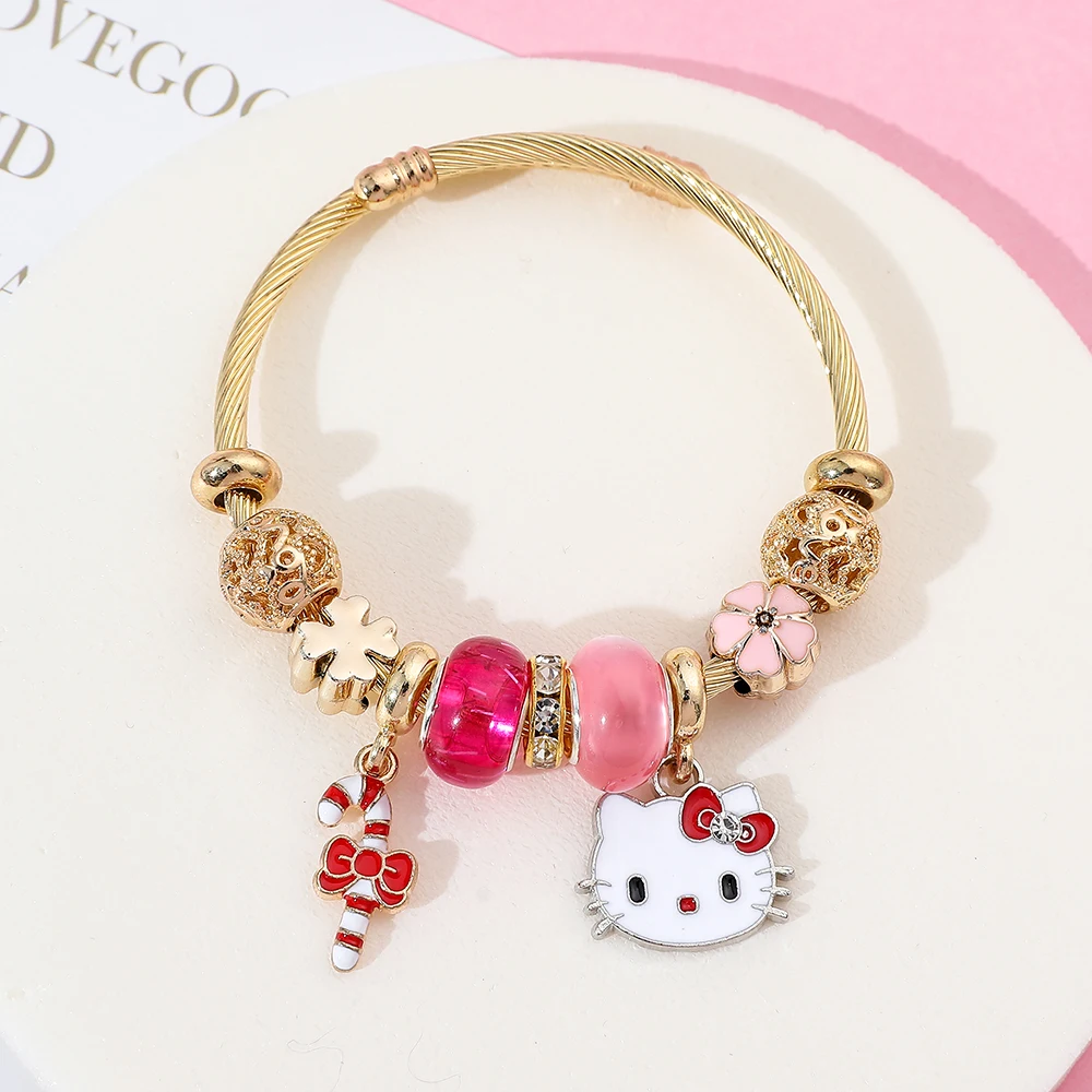 Sanrio series anime fashion cute flower Hello Kitty bow magic wand pendant versatile beaded bracelet