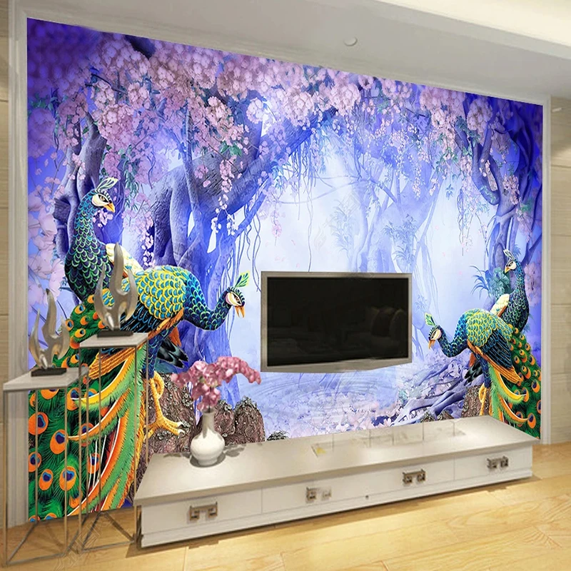 Custom Wall Cloth Beautiful Forest Peacock Stereo Mural 3D Wallpaper For Kids Room Bedroom Backdrop Wall Home Decor Papel Tapiz