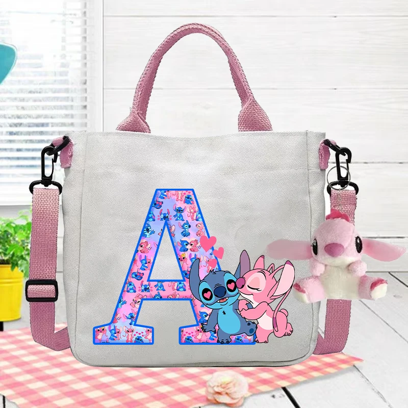 Stitch Angel Crossbody Bag Girls Disney Anime Letter A-Z Tote Bags Women Outdoor Sport Shoulder Pouch Travel Messenger Handbag