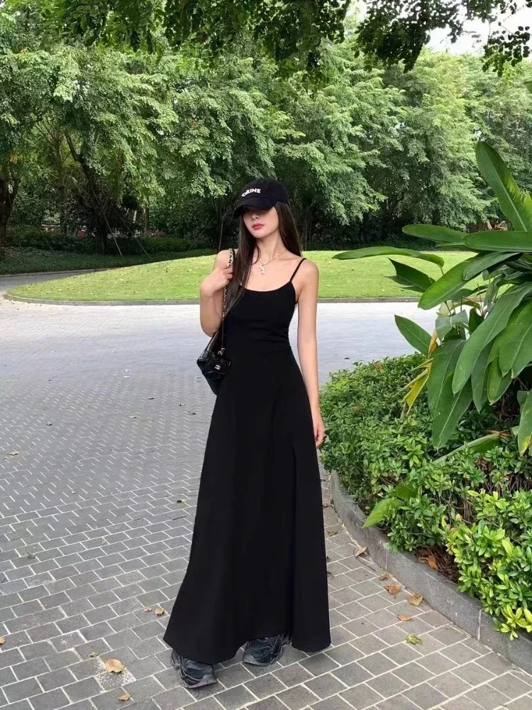 QWEEK Sexy Wrap Slip Night Party Long Dresses Women Y2k Korean Wrap Backless Off Shoulder Spaghetti Strap Dress 2024 Fashion