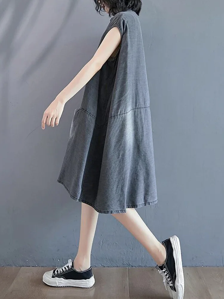 Amax luluE 2026 Summer Womens Fashion Sleeveless Loose Denim Mini Dresses Ladies Luxury Casual Vintage Oversized Cotton Vestidos
