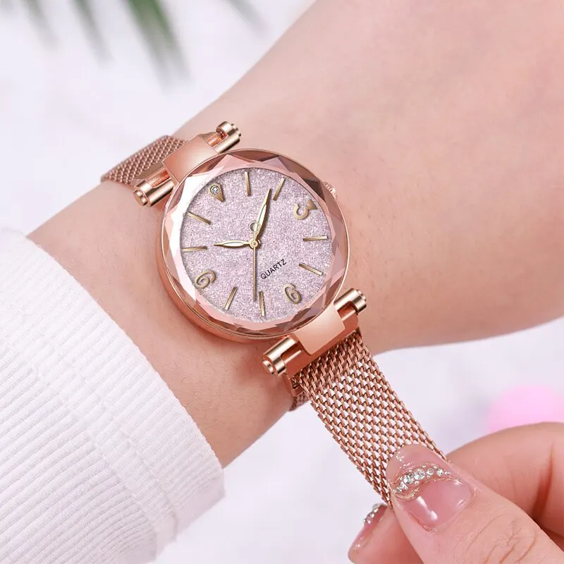 Fashion Women Watches Simple Rose Gold Mesh Belt Magnetic Quartz Wrist Watch Luxury Ladies Business Casual Watch Reloj Mujer