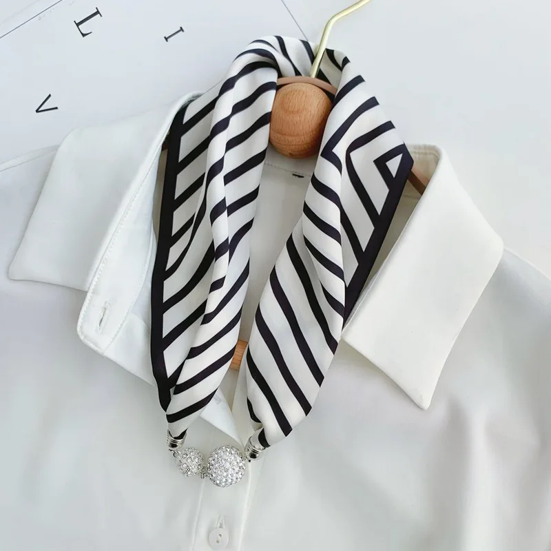 Plaid Silk Square Scarf Women Satin Shawl Wrap Hijab Female Hair Band Wrist Luxury Headkerchief 55*15cm Echarpe 2022 Bandana