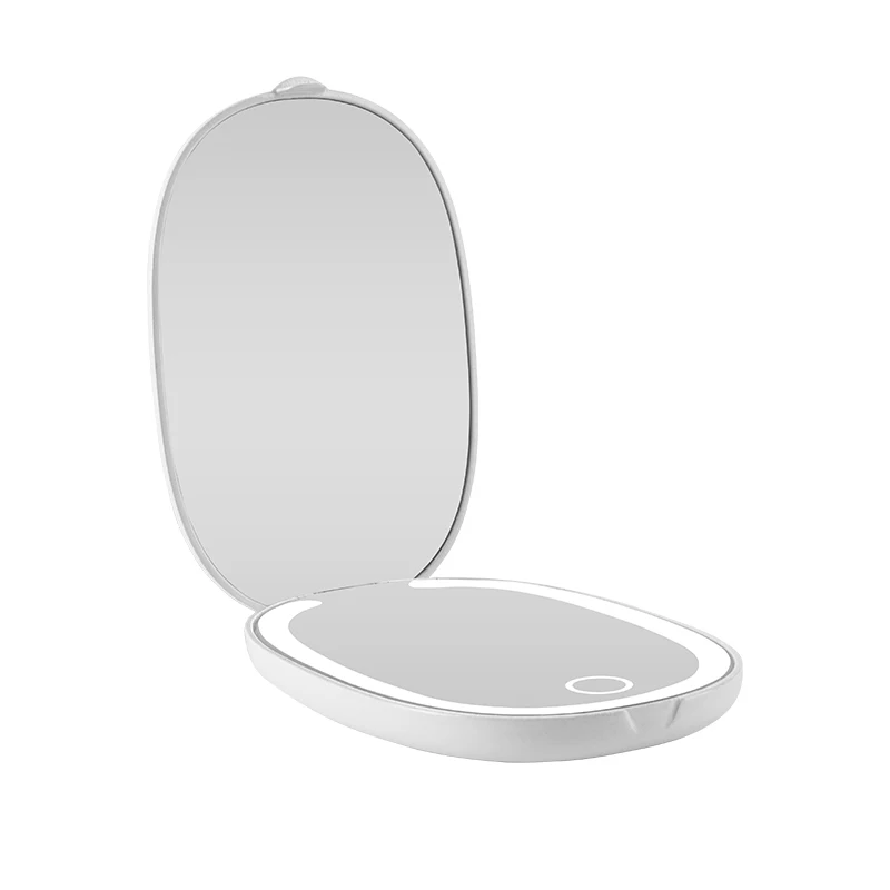 Missmeca-Miroir de Voyage avec Lumière, Rechargeable, Grossissant Compact 1x/10x, de Poche à Intensité Réglable, 2 Faces