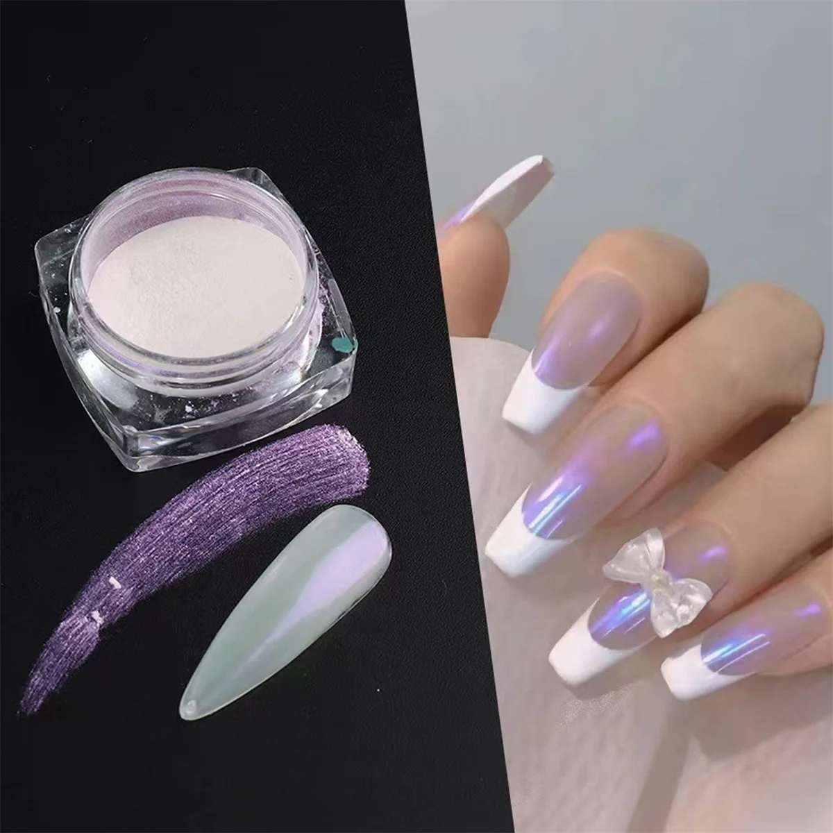 1 set 6 pezzi polvere per unghie al chiaro di luna polvere per specchio magico bianco delicato brillante Aurora smalto combinato UV e LED creazione di nail art