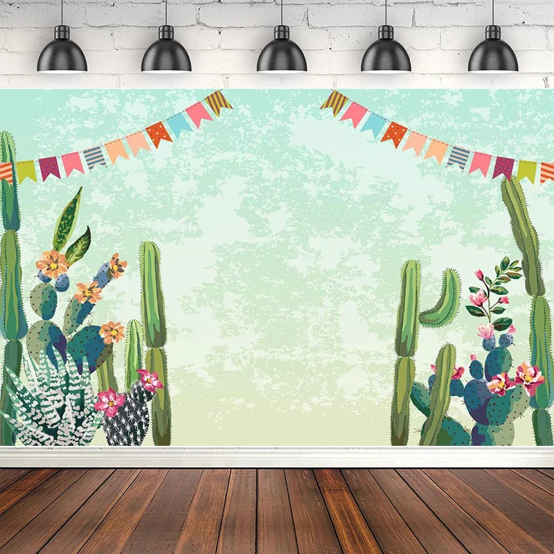 Mexican Cactus Party Photography Backdrop Bridal Shower Fiesta Birthday Desert Party Watercolor Flowers Background Banner Poster