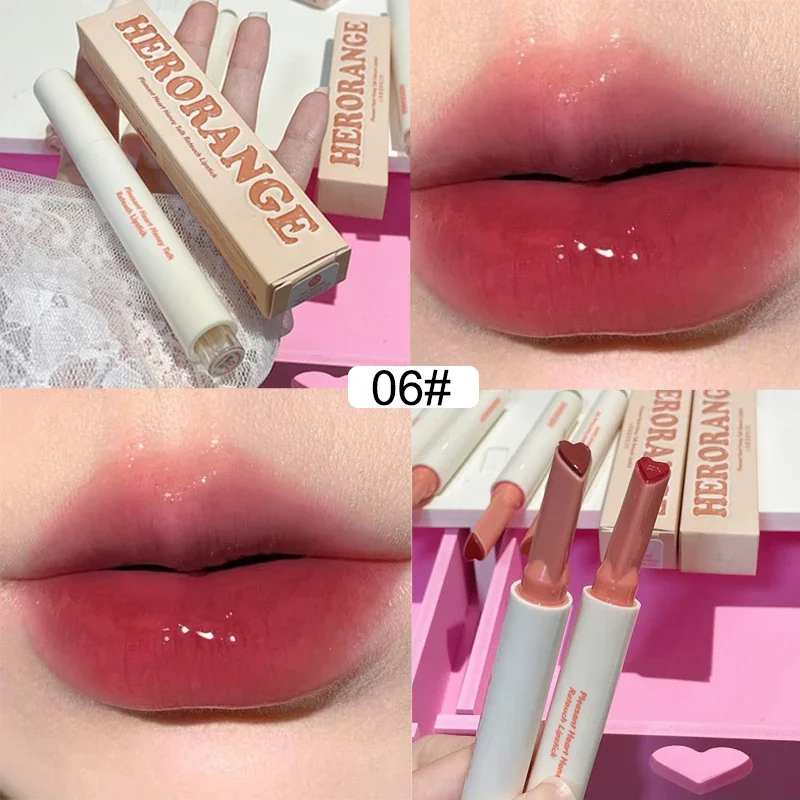 Lápiz labial en forma de corazón con luz de agua, cristal de espejo sólido, brillo de labios de gelatina de aceite transparente, tinte coreano, maquillaje, cosméticos para niñas