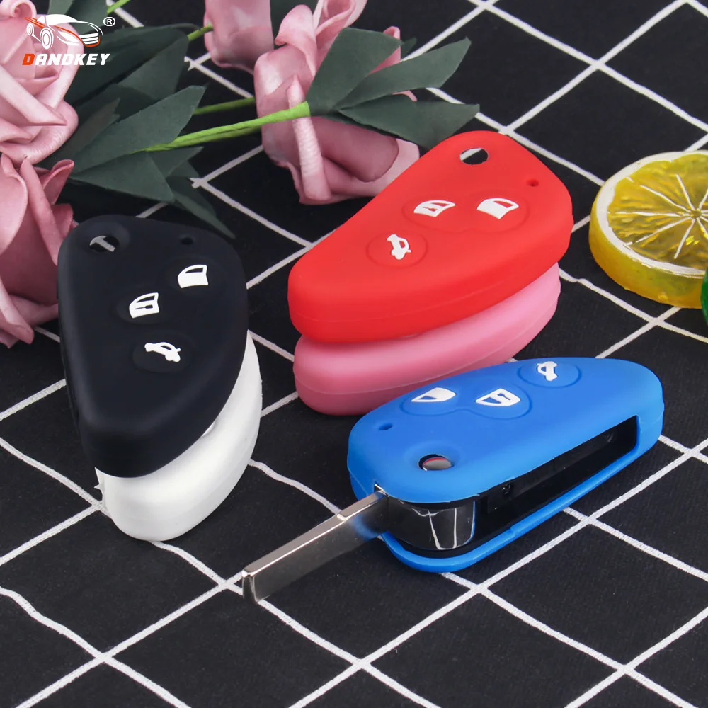 Dandkey Fob 3 Buttons Silicone Rubber Car Key Cover Case For Alfa Romeo 147 166 156 JTD TS GT Flip Folding Key High Quality