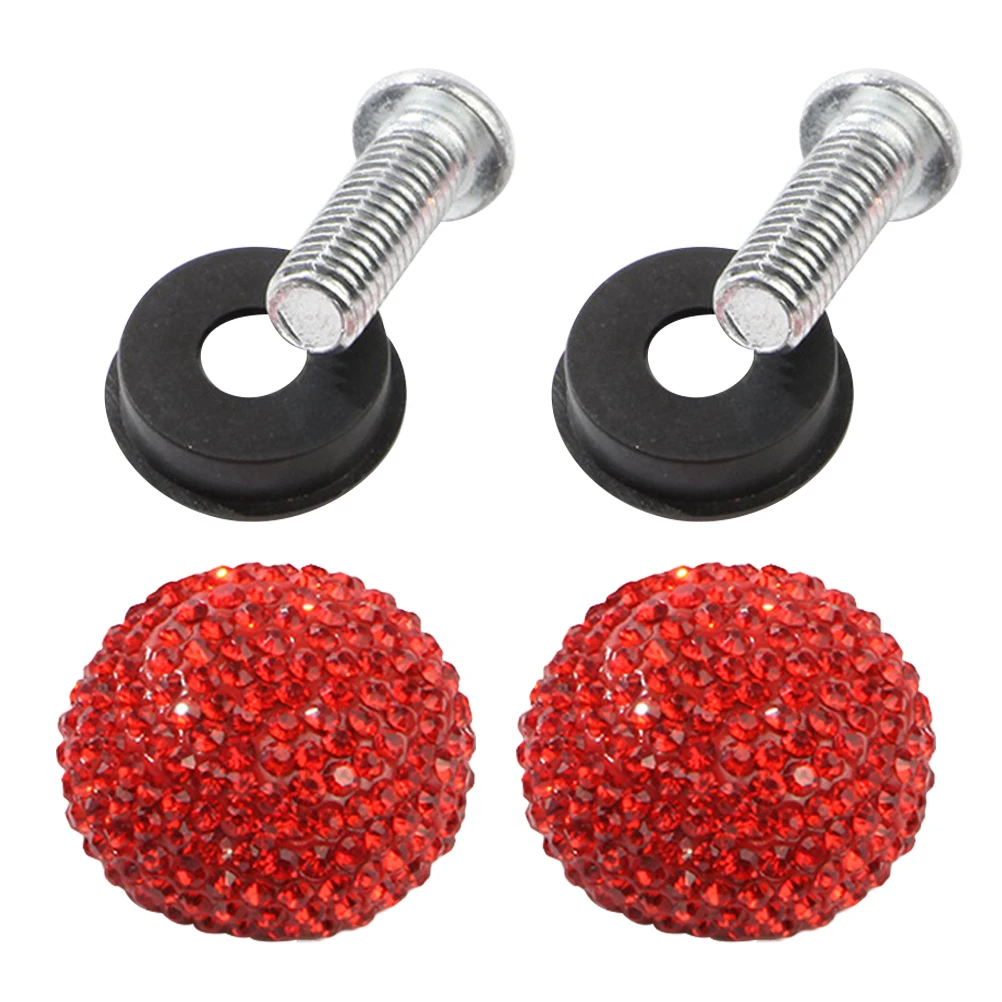 

Screws for License Plate with Caps Red Bling Rhinestone Fasteners Refit Decorative