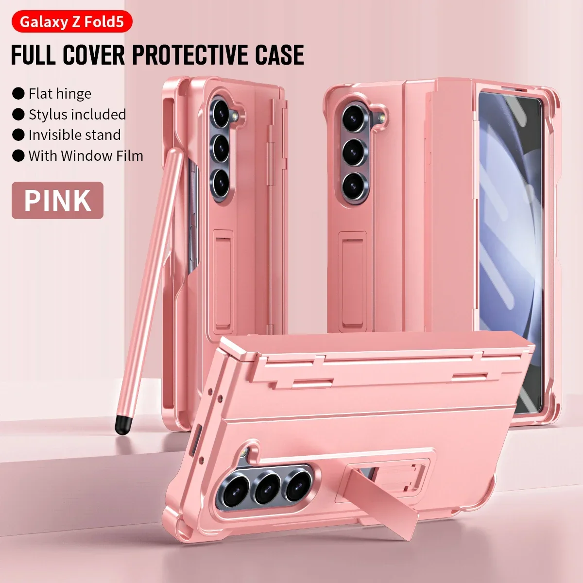 Included Pen Folding Stand Case for Samsung Galaxy Z Fold 6 Fold 5 4 3 Side Hinge Pen Slot Holder Protection Tempered Film Cover