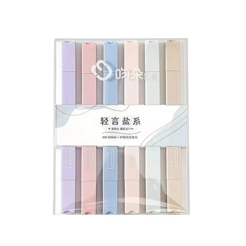 6 Pcs/Set Highlighters Set Cute Kawaii Candy Color Markers Pens Double Ends Pastel Back To School Japanese Stationary Supplies