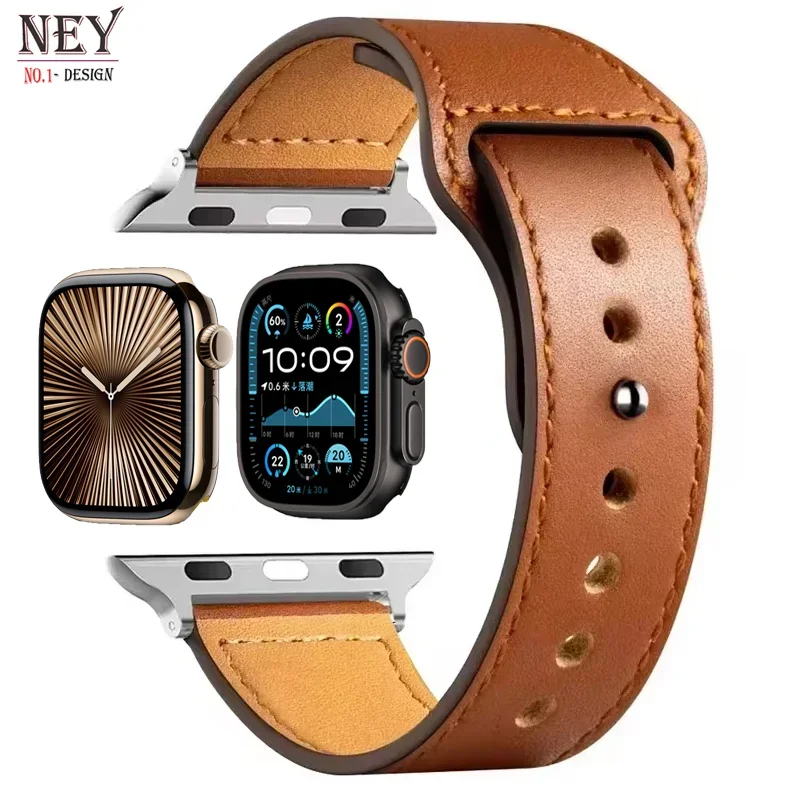 Leather band For Apple watch straps 41mm/45mm 42mm 46mm 40-44mm sport loop bracelet iWatch series 10 9 8 7 4 5 6 se Ultra 2 49mm