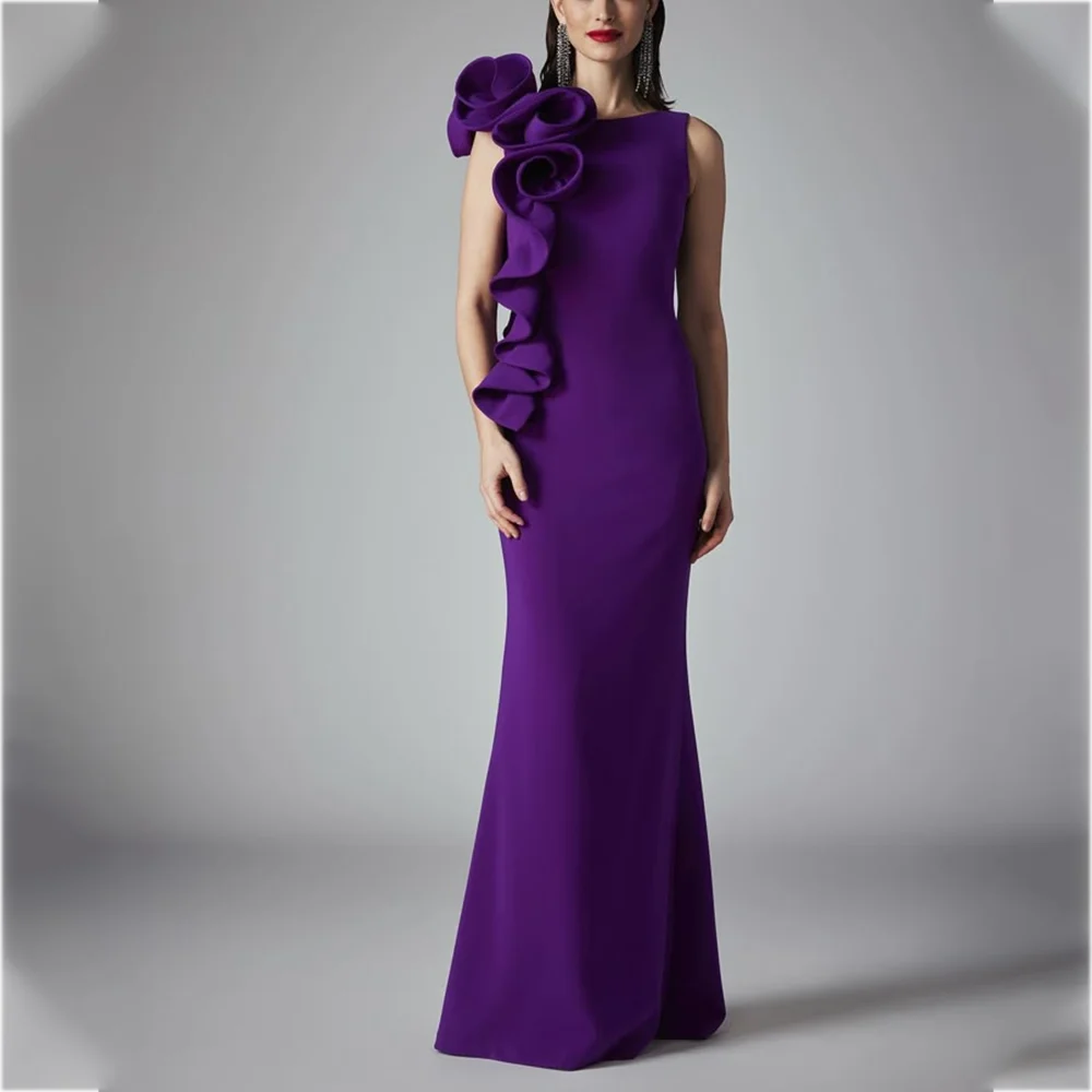 

Purple Pleat Evening Dresses Classic O-Neck Sleeveless Mermaid Floor Length Formal Dinner Special Party Gown Modern Style