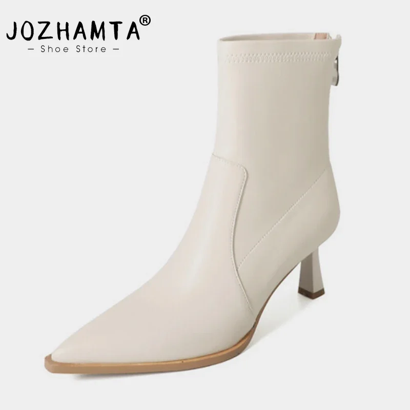 JOZHAMTA Size 34-40 Autumn Winter New Thin High Heels Women Ankle Boots Back Zipper Office Lady Short Boots Shoes Woman Basic