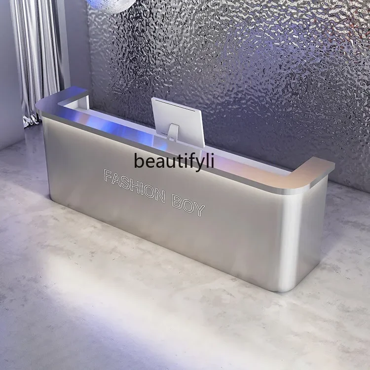 Arc stainless steel front desk Barber shop reception desk Clothing store checkout page Premium bar table customization
