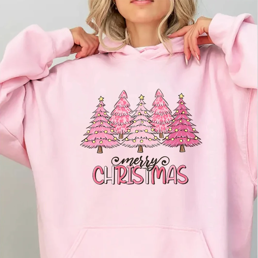 

Pink Tree Christmas Sweater, Christmas Tree Crewneck Hoodie, Holiday Pullovers For Women, Winter Chic Long Sleeve Shirt Top