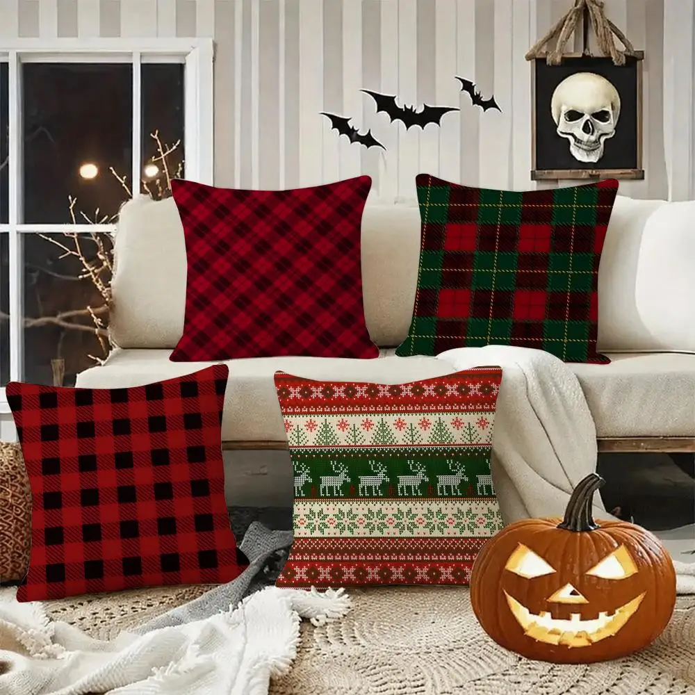 Christmas Plaid Cushion Cover Halloween decoration trick or treat cushion cover, ghost, pumpkin head, bat decoration