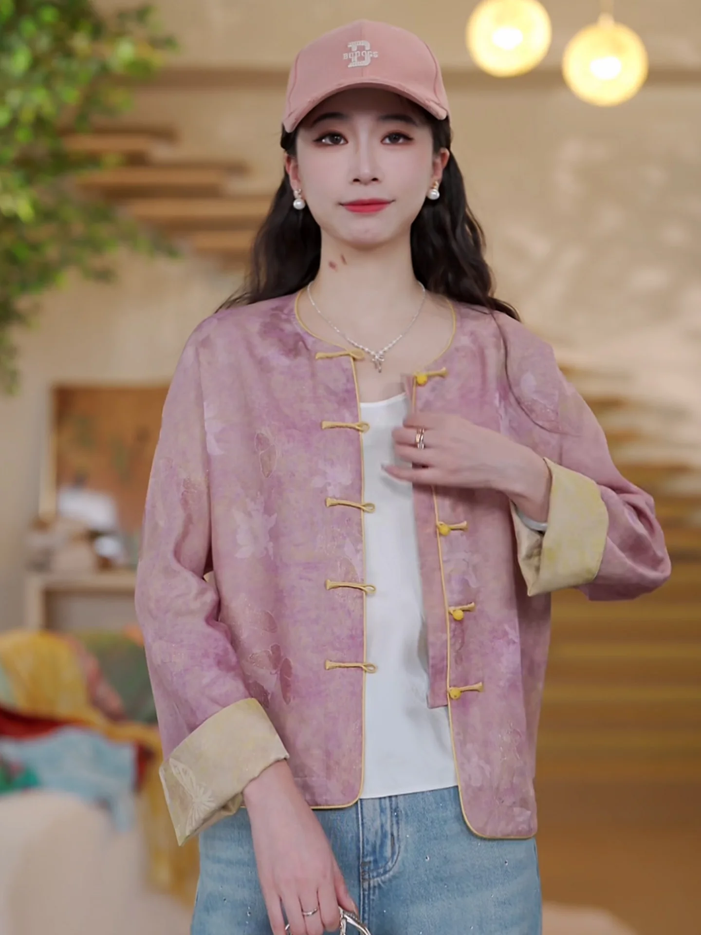 

Новая китайская шелковая куртка Png, двусторонняя, антивозрастная, из натурального шелка, женская верхняя одежда с длинными рукавами, лето 2025