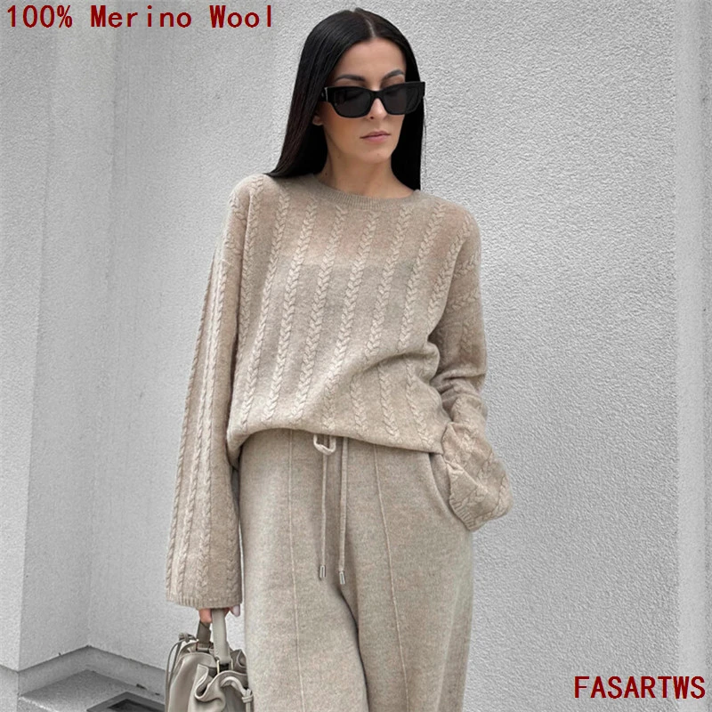 

100% Merino Wool Sweater O-Neck Long Sleeve Plus Size Pullover Soft Comfortable Classic Easy Matching Sweater Women's Clothing