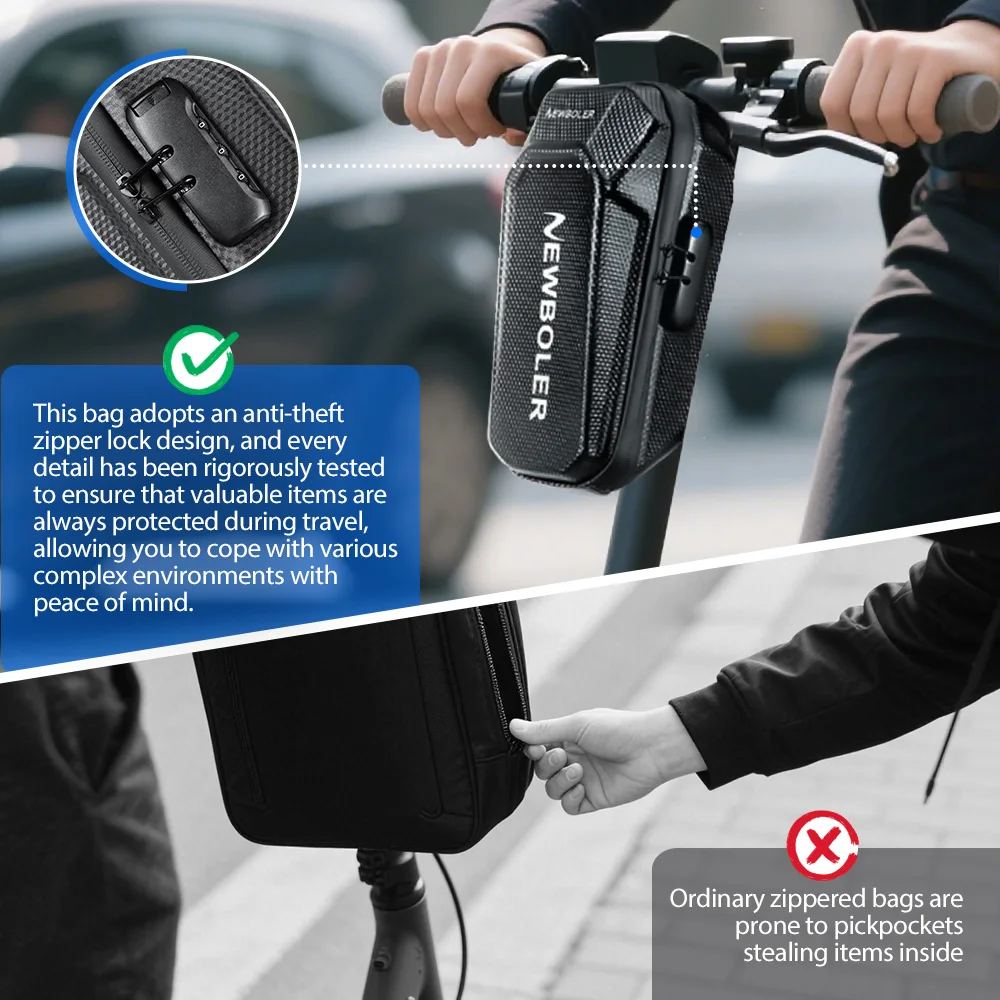 NEWBOLER 5L Elektroroller-Fronttasche mit Passwortschloss, große Kapazität, Elektroroller-Tasche, Aufbewahrung im Freien für Xiaomi Scooter – Detail 4