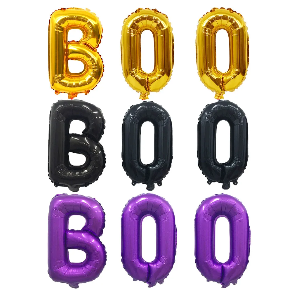 

3pcs 16inch Black Gold Purple Boo Letter Air Balloons Halloween Foil Balloon Halloween Party Decorations DIY