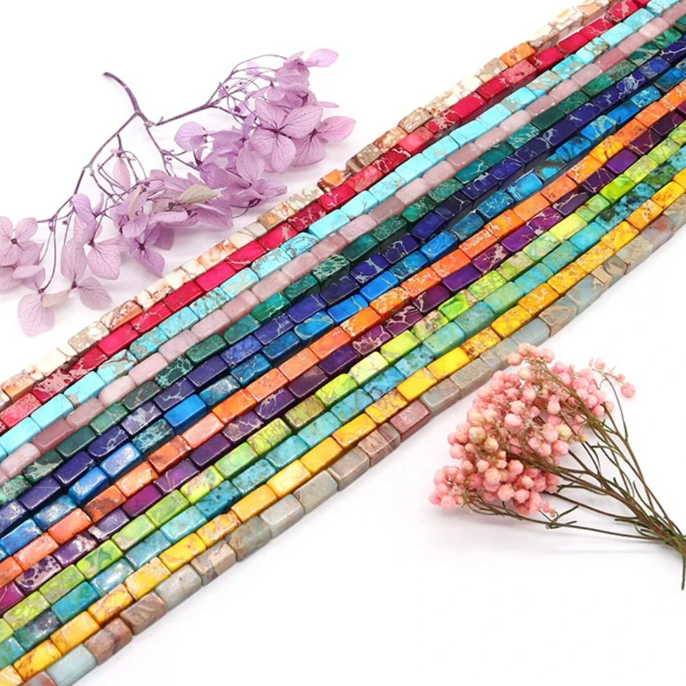 

4x8mm Natural Emperor Stone Bead Carved Rectangle Semi-precious Stone Straight Holes Loose Bead Vintage Style Jewelry Accessory