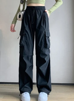 Women Cargo Pants Casual Sporty Pants Loose Long Trousers Drawstring Running Pant