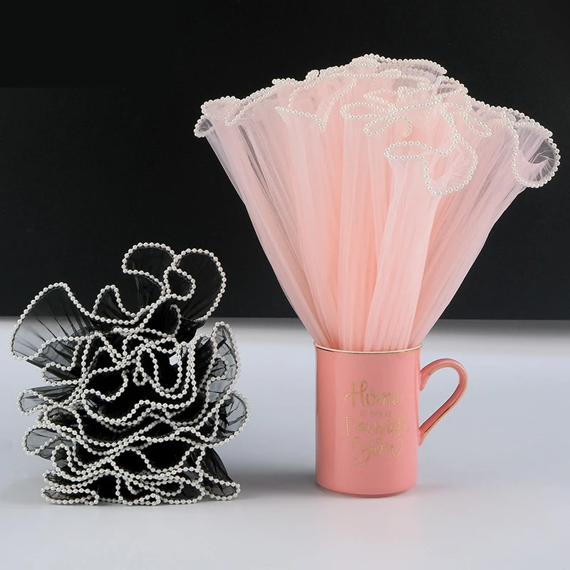 Valentines Day Florist Supplies Bouquet Packing DIY Romantic Mesh Lace Flower Wrapping Paper Wave Yarn Packaging Material