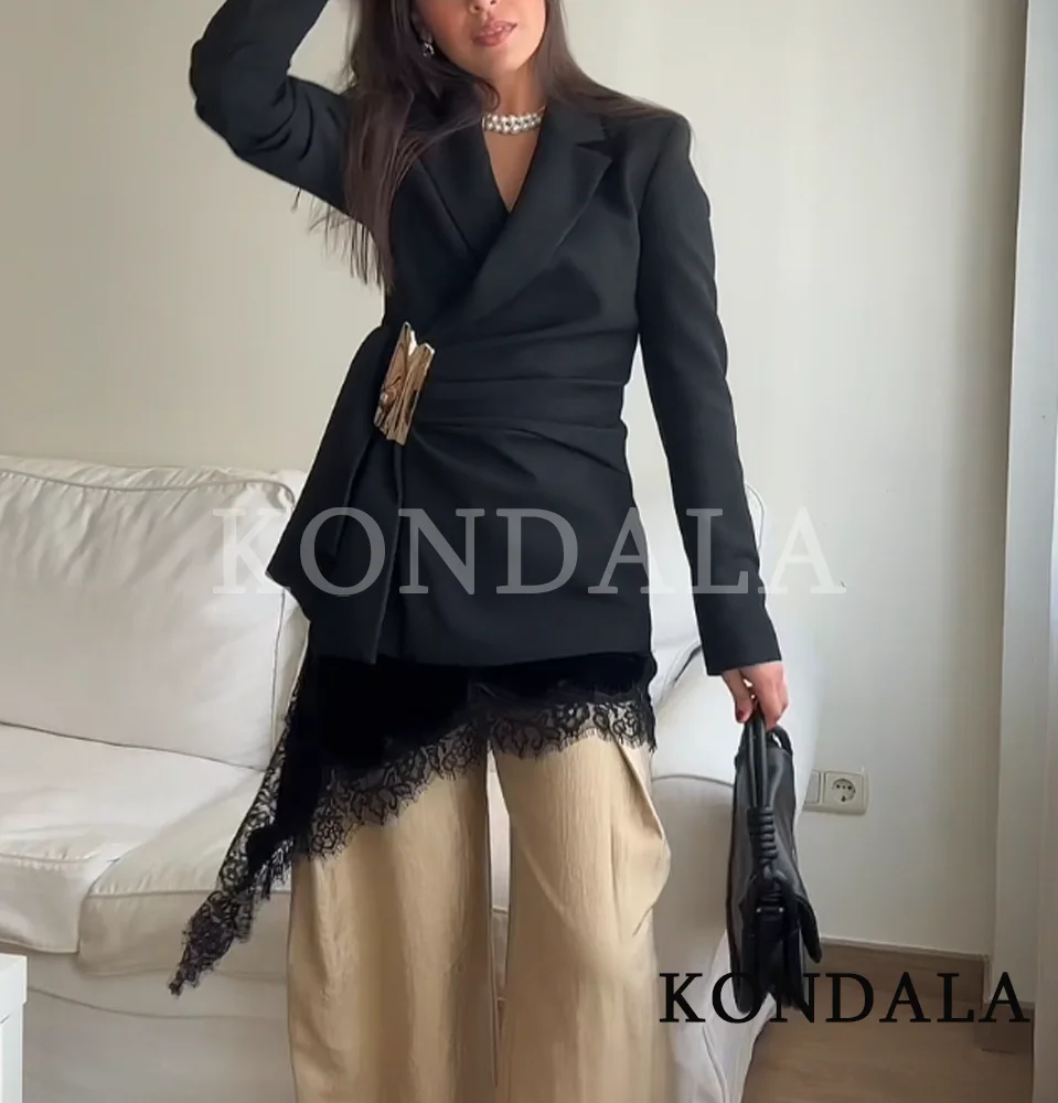 

KONDALA Women Commute Elegant Asymmetrical Blazer Casual Dinner Buckle-Button Blazer 2025 Fall Fashion Ladies Simple Slim Blazer