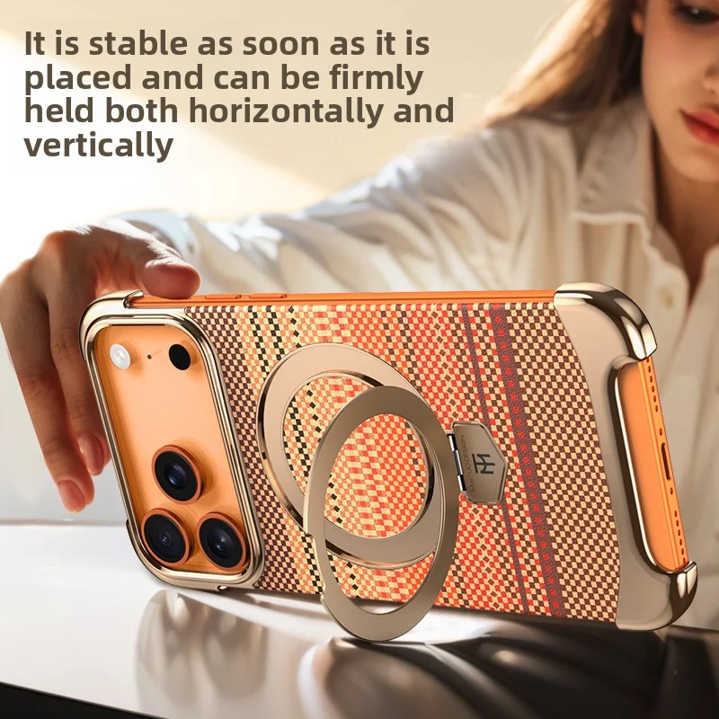 Capa magnética de couro para iphone 17 pro max 17air, design sem borda, revestimento premium, textura de fibra de carbono, capa com suporte